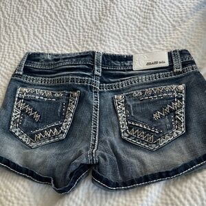 Grace Blue Denim Shorts with Embroidery